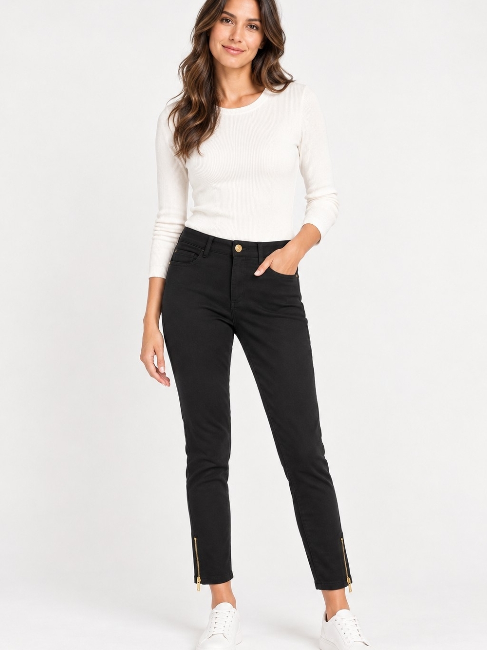 Michael Kors Black Stretch Pants Women's Size 8 Skinny Ankle Zip Gold Hardware